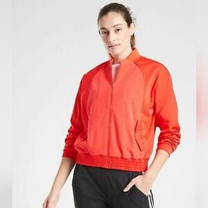 EUC ATHLETA Zion Microfleece Zip Up Bomber Jacket Torch Red Large